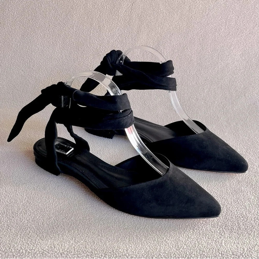 NEW SCHUTZ Barbrah Suede Ankle Tie Flats Women’s 7.5 Ballet Feminine Girly Cute